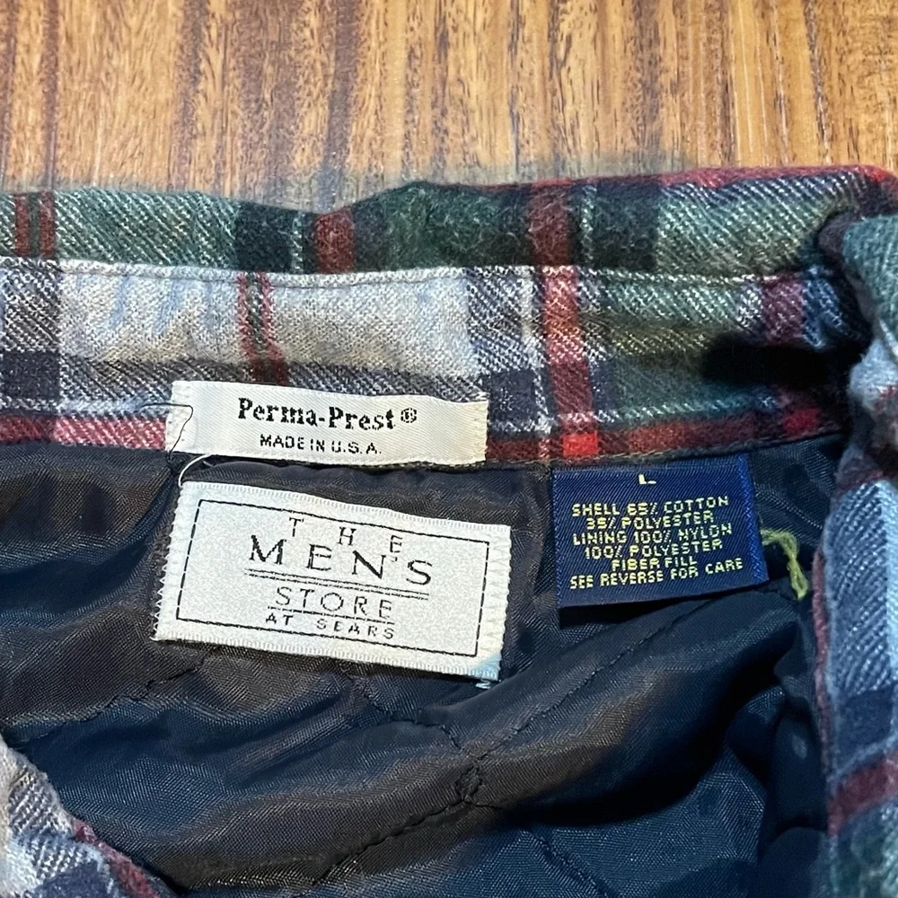Vintage Sears Perma-Prest Quilted‎ Lined Flannel Shirt Jacket Shacket Mens Large